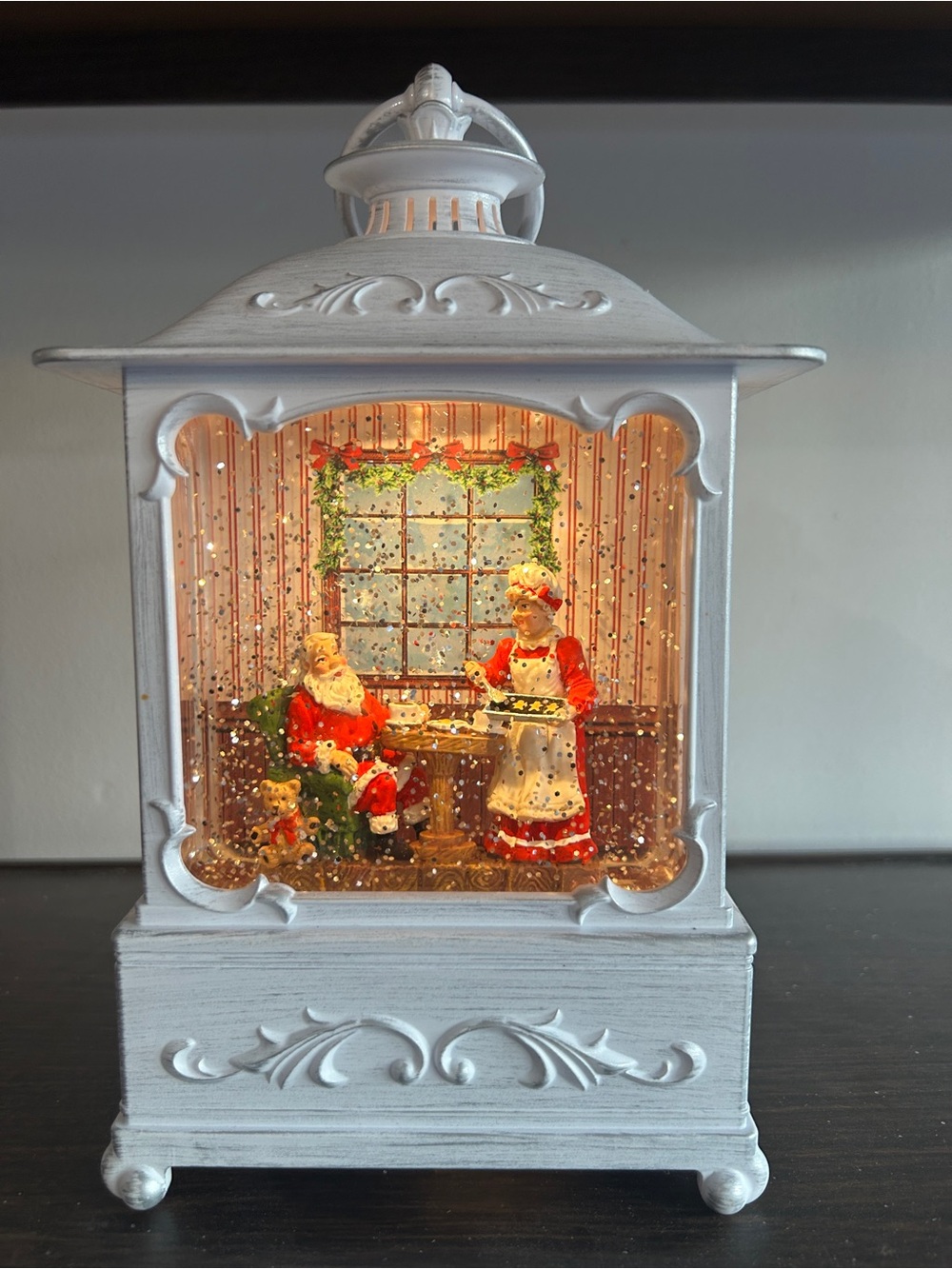 9" Illuminated Glitter Lantern Snowglobe  w/ Santa & Mrs. Claus Scene by Valerie